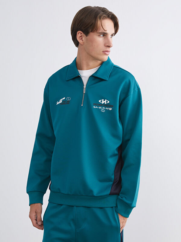 XSIDE Polo Yaka Baskılı Erkek Kalın Sweatshirt