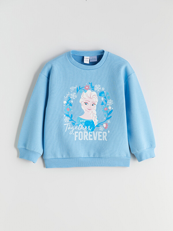 LCW Kids Crew Neck Elsa Printed Girls' Thick Sweatshirt