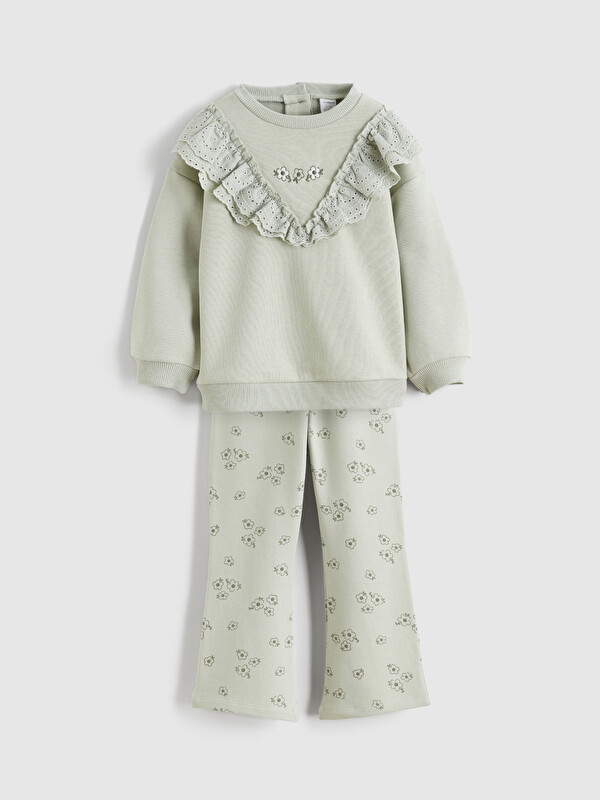 LCW Kids Fırfırlı Çiçekli Kız Bebek Sweatshirt ve Tayt