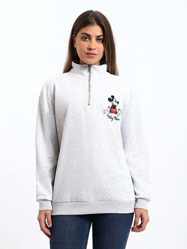 XSIDE Funnel Neck Mickey Mouse Printed Oversize Women's Thick Sweatshirt
