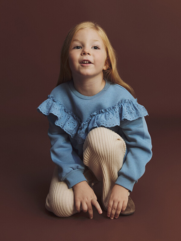 LCW Kids Bisiklet Yaka Fırfırlı Kız Çocuk Sweatshirt