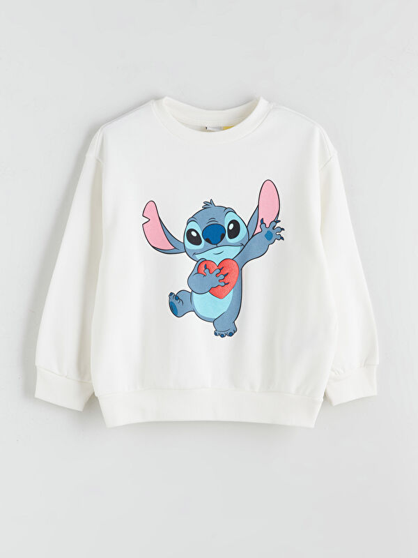 LCW Kids Crew Neck Stitch Printed Girls' Thick Sweatshirt