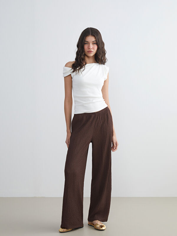 XSIDE Elastische Taille Strukturierte Weite Beine Damenhosen