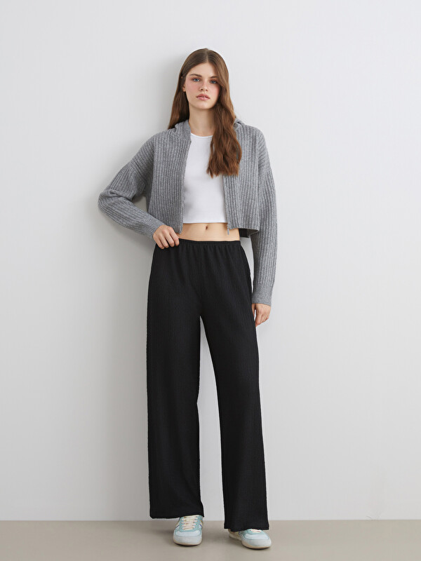 XSIDE Elastic Waist Textured Wide Leg Women's Trousers