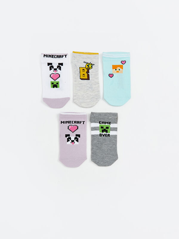 LCW Kids Minecraft Patterned Girls' Trainer Socks 5 Pack