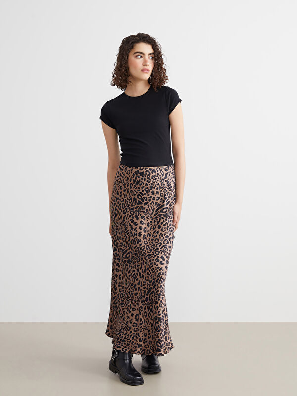 XSIDE Elastic Waist Leopard Print Satin Skirt