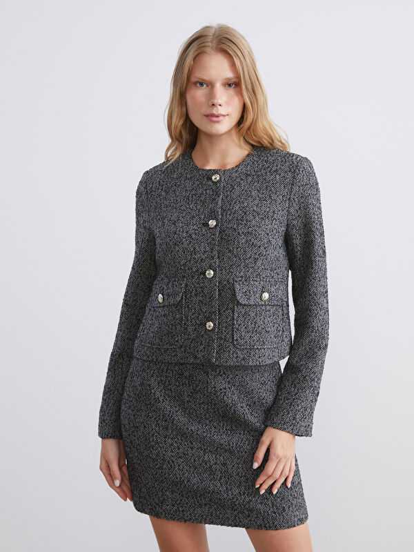 LCW Vision Herringbone Patterned Women's Tweed Jacket