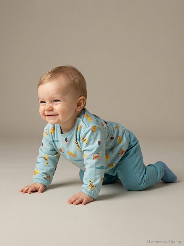 LCW baby Bisiklet Yaka Erkek Bebek Sweatshirt ve Eşofman Alt 2'li