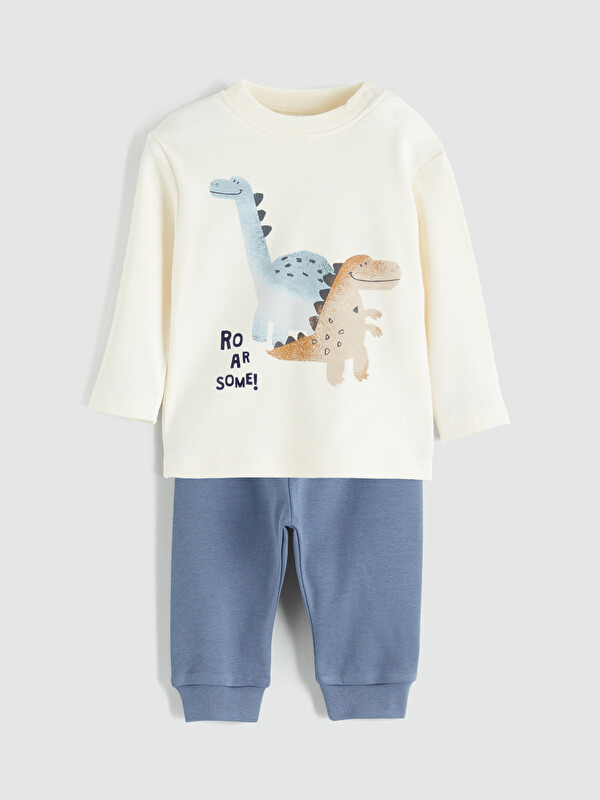 LCW baby Dinosaur Print Baby Boy T-Shirt and Tracksuit Bottoms