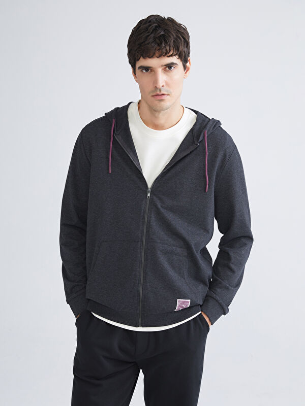 LCW ECO Kapüşonlu Uzun Kollu Erkek Fermuarlı Sweatshirt