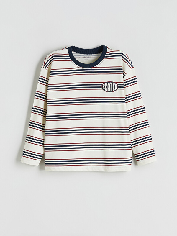 LCW Kids Bisiklet Yaka Çizgili Uzun Kollu Erkek Çocuk Tişört