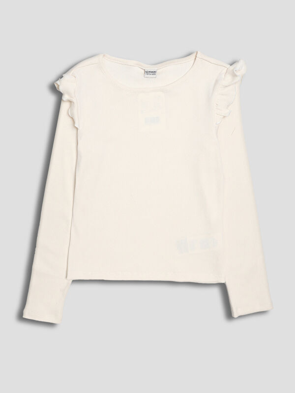 LCW Kids T-shirt Fille à Col Rond avec Détail à Volants