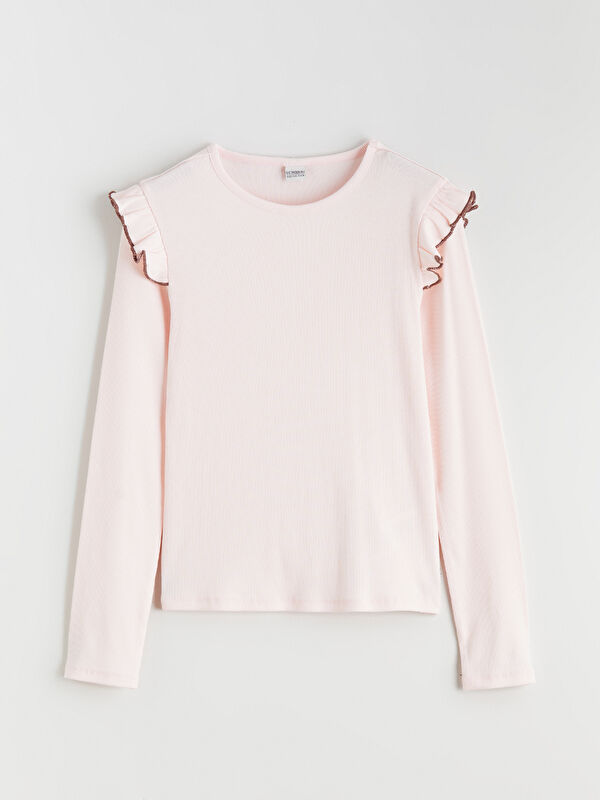 LCW Kids T-shirt Fille à Col Rond avec Détail à Volants