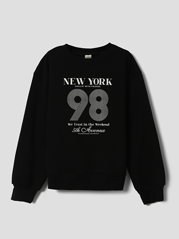 LCW Kids Crew Neck New York Printed Girls' Sweatshirt