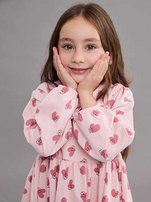 LCW Kids Kalp Baskılı Kız Çocuk Elbise