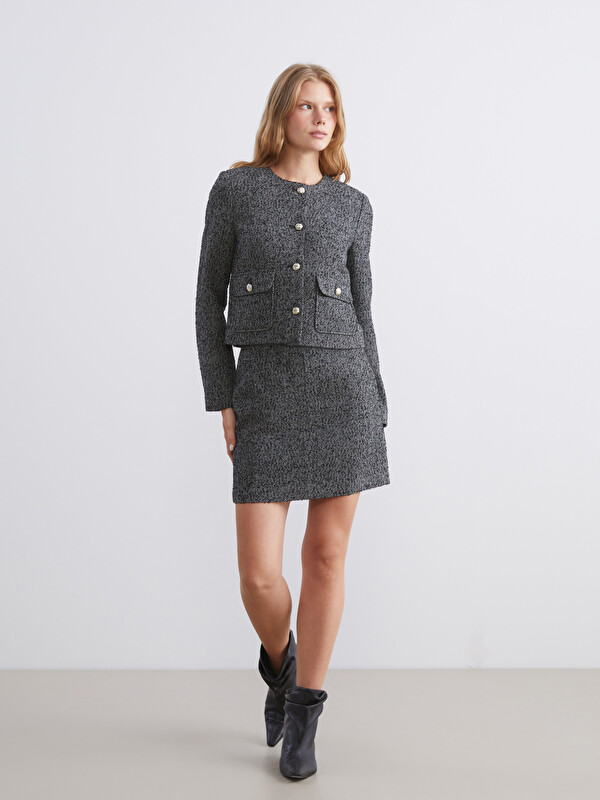 LCW Vision Zippered Herringbone Patterned Mini Skirt