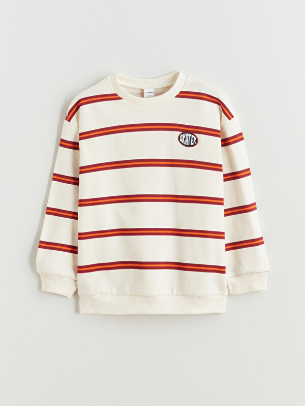 LCW Kids Bisiklet Yaka Çizgili Erkek Çocuk Sweatshirt