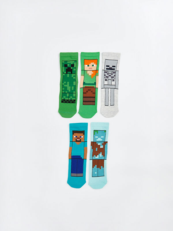 LCW Kids Minecraft Baskılı Erkek Çocuk Soket Çorap 5'li