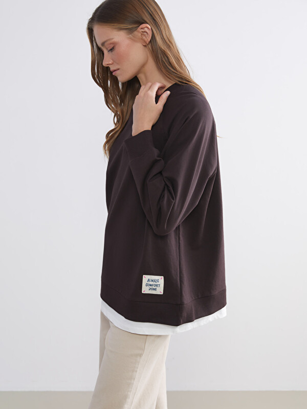 LCW Comfort Bisiklet Yaka Oversize Kadın Sweatshirt