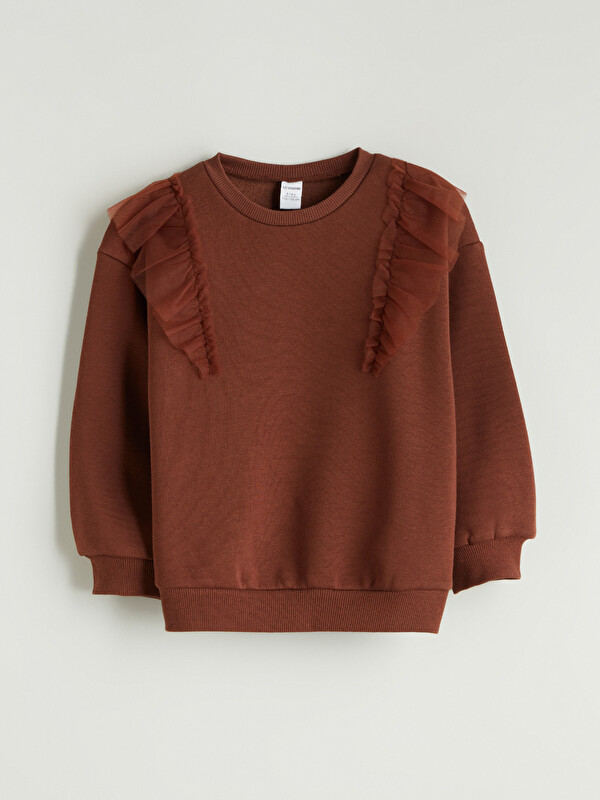 LCW Kids Bisiklet Yaka Fırfırlı Kız Çocuk Sweatshirt