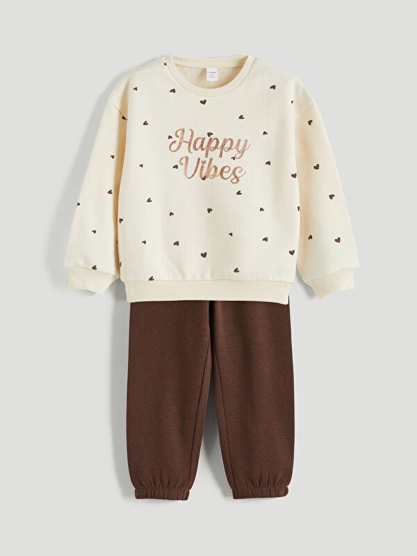LCW Kids Bisiklet Yaka Kız Çocuk Kalın Sweatshirt ve Eşofman Altı