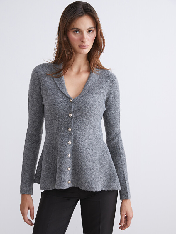 LCW Vision V Neck Frilled Women Knitwear Cardigan