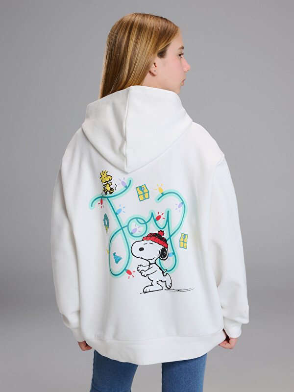 LCW Kids Kapüşonlu Snoopy Baskılı Kız Çocuk Kalın Sweatshirt