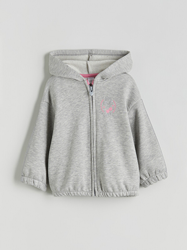 LCW Kids Kapüşonlu Nakışlı Kız Çocuk Fermuarlı Sweatshirt