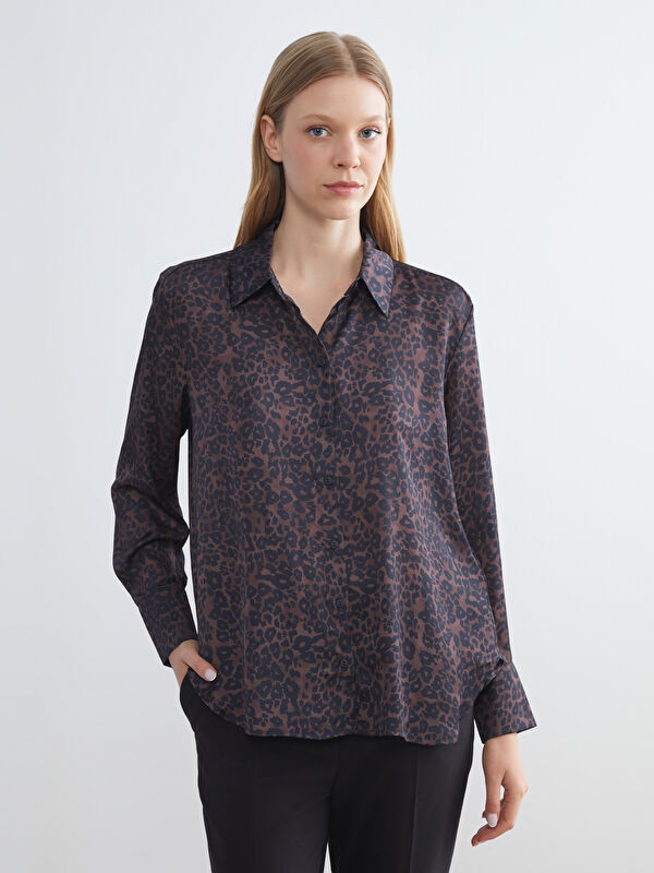 LCWAIKIKI Classic Leopard Print Oversize Satin Women's Shirt