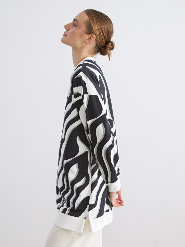 LCW Modest Bisiklet Yaka Desenli Kadın Sweatshirt Tunik