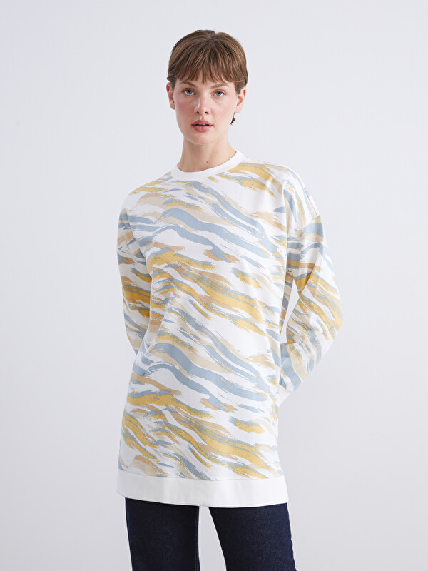 LCW Modest Bisiklet Yaka Desenli Kadın Sweatshirt Tunik
