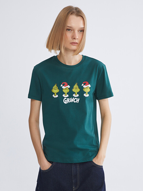 XSIDE New Year Themed Grinch Printed Women's T-Shirt