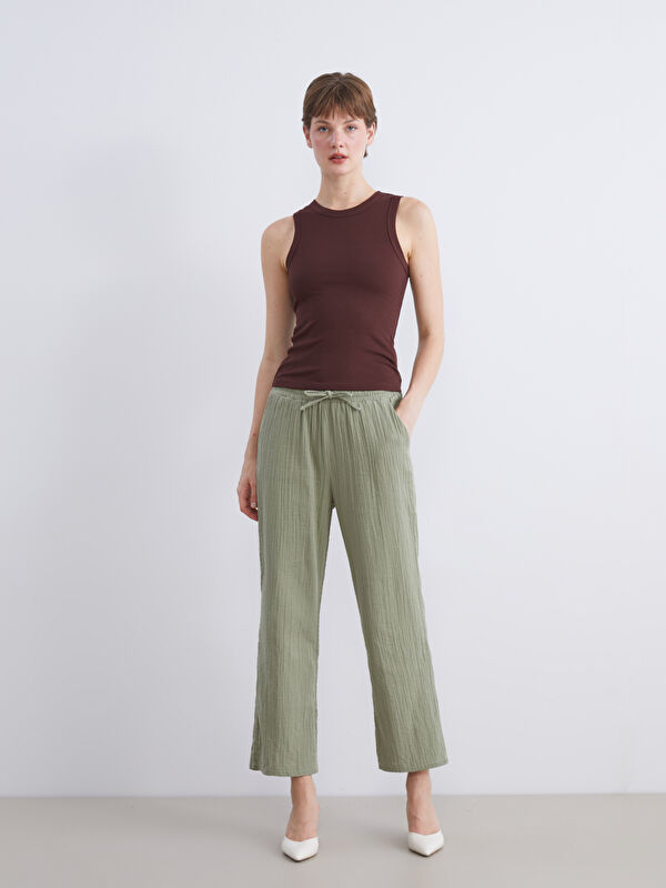 LCW Comfort Beli Lastikli Dokulu Kadın Pantolon