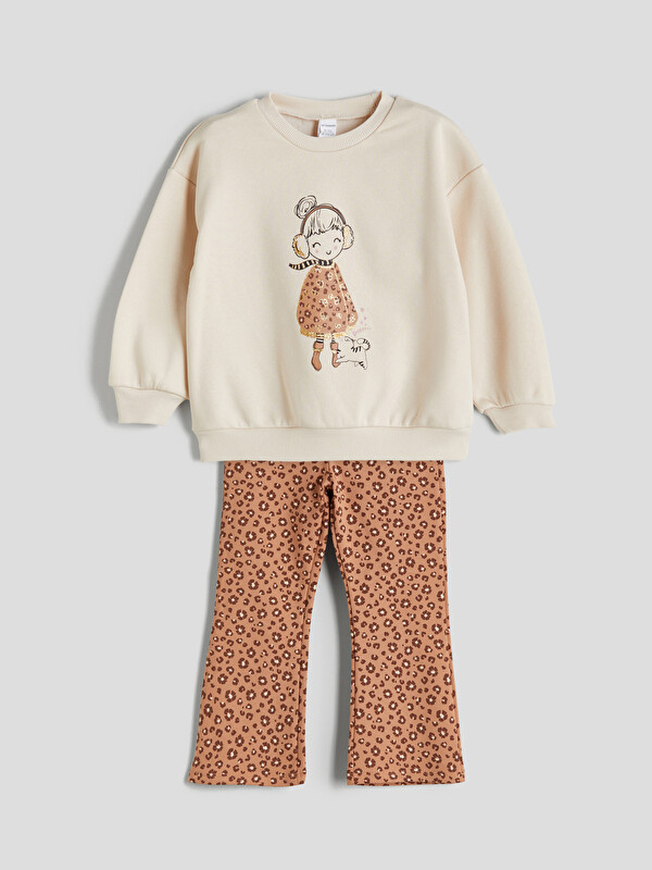 LCW Kids Bisiklet Yaka Kız Çocuk Sweatshirt ve Tayt