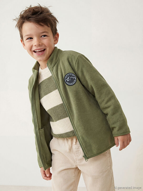 LCW Kids Kolej Yaka Basic Uzun Kollu Erkek Çocuk Fermuarlı Sweatshirt