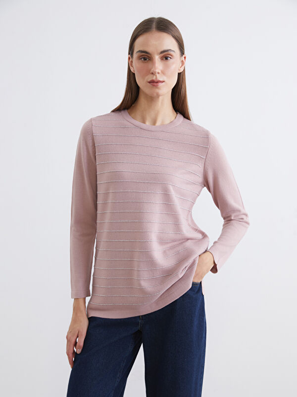 LCW Grace Crew Neck Striped Women's Knitwear Sweater