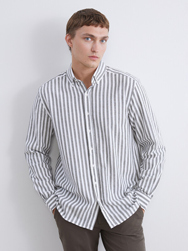 SOUTHBLUE Regular Fit Striped Linen-Look Men's Shirt