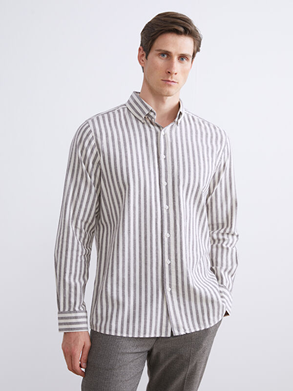 SOUTHBLUE Regular Fit Striped Linen-Look Men's Shirt