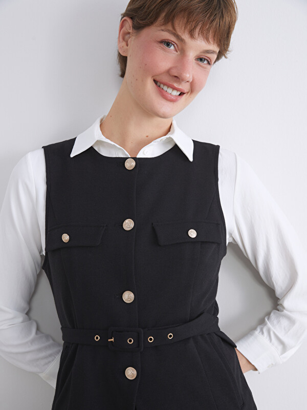LCWAIKIKI Classic Crew Neck Belted Women's Classic Waistcoat