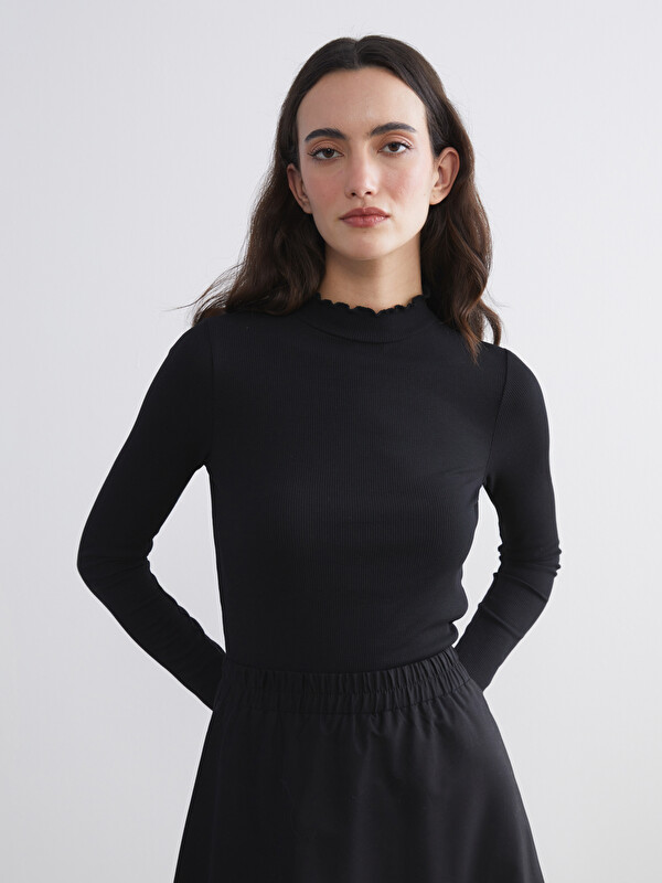 LCW Modest Fırfırlı Dik Yaka Kadın Body