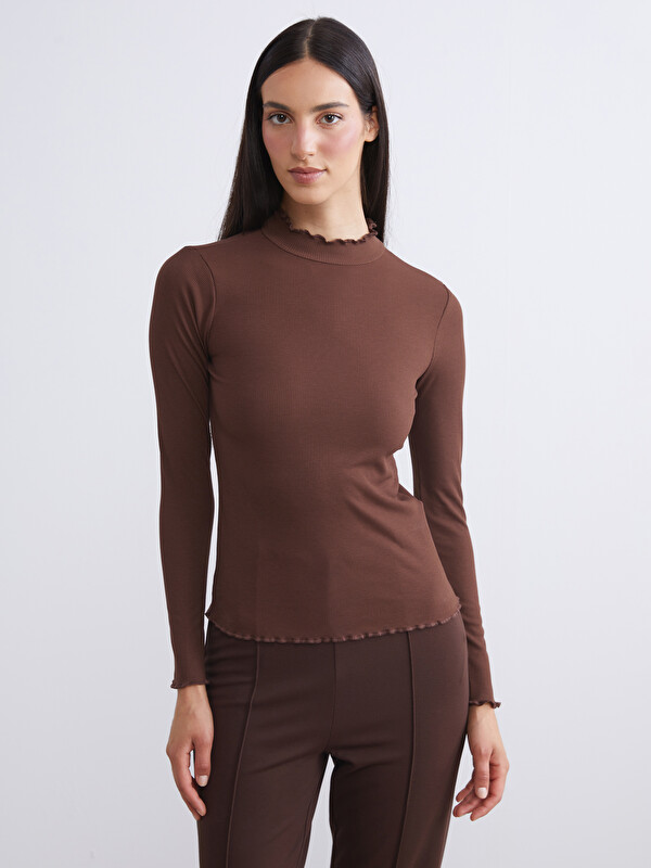 LCW Modest Fırfırlı Dik Yaka Kadın Body