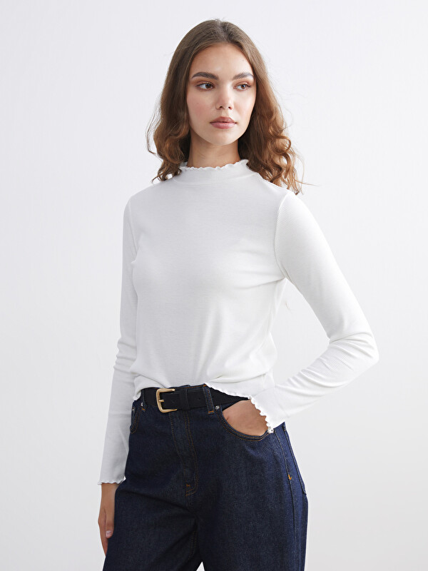 LCW Modest Fırfırlı Dik Yaka Kadın Body