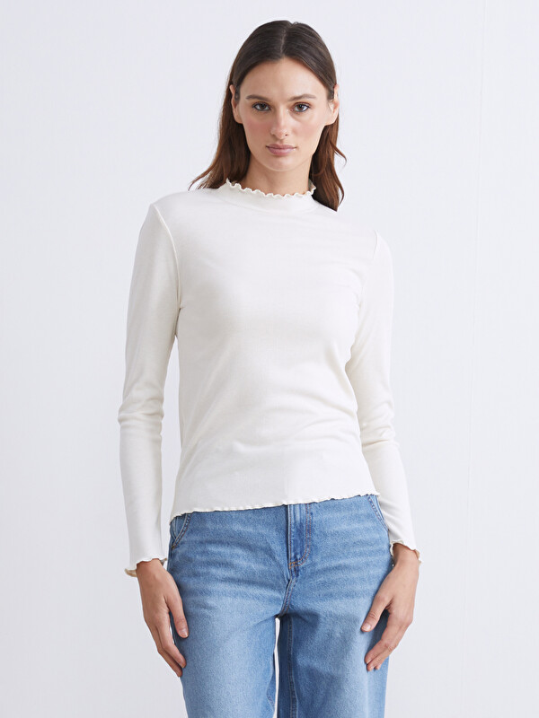 LCW Modest Fırfırlı Dik Yaka Kadın Body