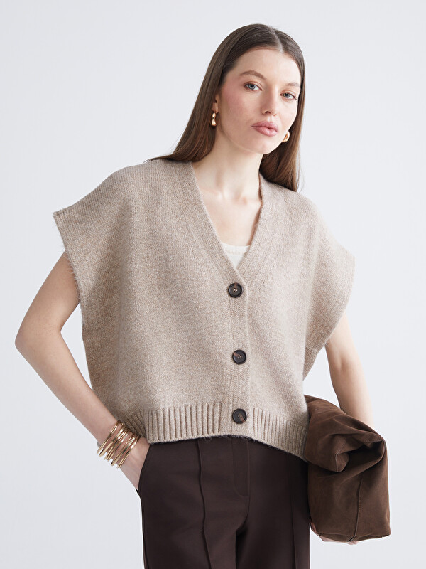 LCWAIKIKI Classic V Neck Oversize Women's Knitwear Waistcoat