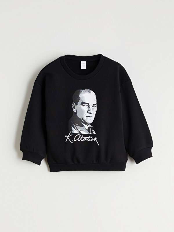 LCW Kids Bisiklet Yaka Uzun Kollu Atatürk Baskılı Kız Bebek Sweatshirt