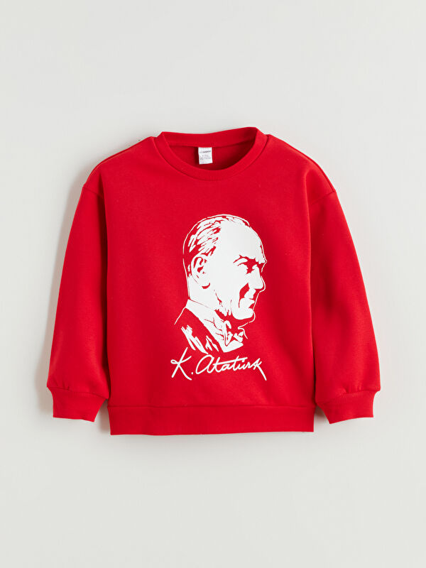 LCW Kids Bisiklet Yaka Uzun Kollu Atatürk Baskılı Kız Bebek Sweatshirt