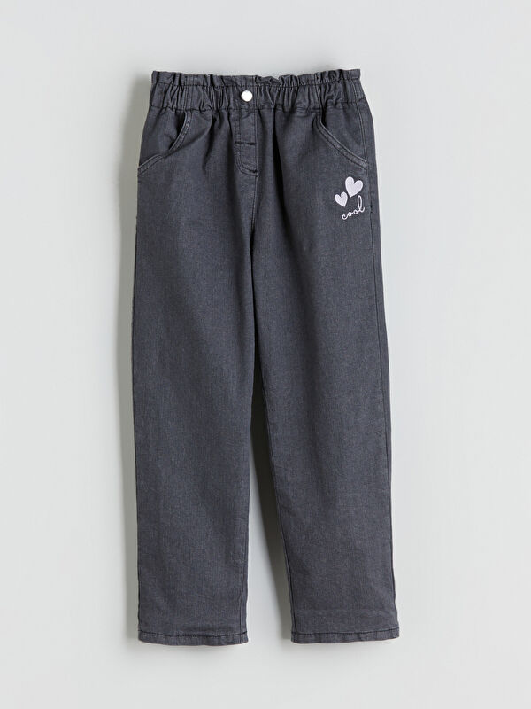 LCW Kids Beli Nakışlı Kalp Nakışlı Kız Çocuk Jean Pantolon