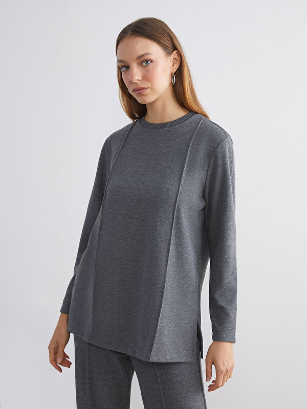 LCW Modest Büyük Beden Bisiklet Yaka Kadın Sweatshirt Tunik