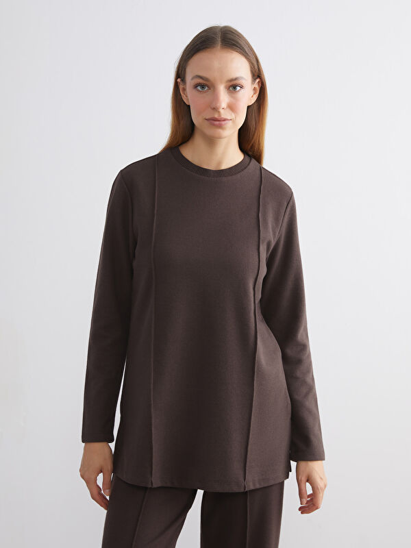LCW Modest Büyük Beden Bisiklet Yaka Kadın Sweatshirt Tunik