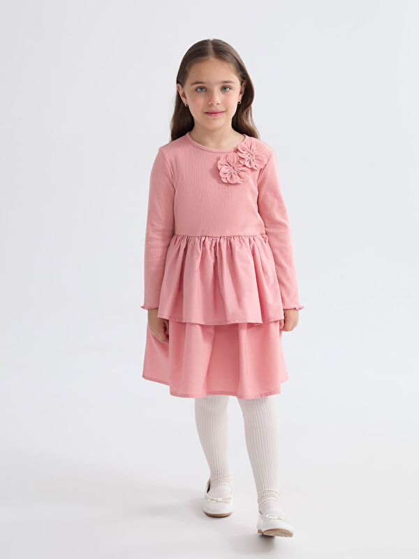 LCW Kids Bisiklet Yaka Çiçekli Kız Çocuk Elbise